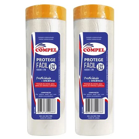 Kit 2 Plástico Filme Proteção Salva Pintura 150cmx17m Compel
