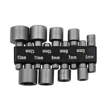 Kit 9 Soquetes Bits Canhão Parafusadeira 1/4" Sextavado Aço