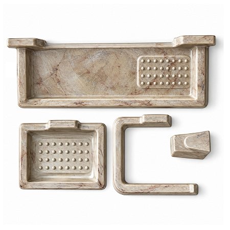Kit Banheiro Lavabo 4 Peças Travertino Marmorizado Bege