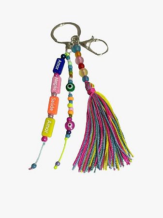 Chaveiro Multicolorido Com Miçangas, Entremeios E Tassel