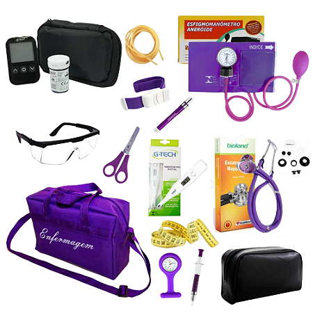 Kit Enfermagem Aparelho de Pressão Estetoscópio Duplo Rappaport Kit Medidor de Glicose