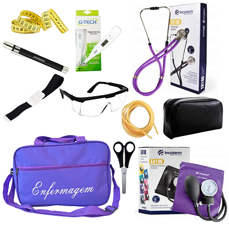 Kit de Bolso Enfermagem Com Aparelho De Pressão Estetoscópio Duplo Preto