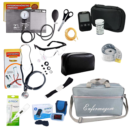 Kit de Bolso Com Aparelho De Pressão Estetoscópio Duplo Lanterna Clínica Oximetro Relógio para Jaleco