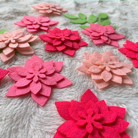 Kit de recorte de flor 4 camadas em feltro 10 unidades