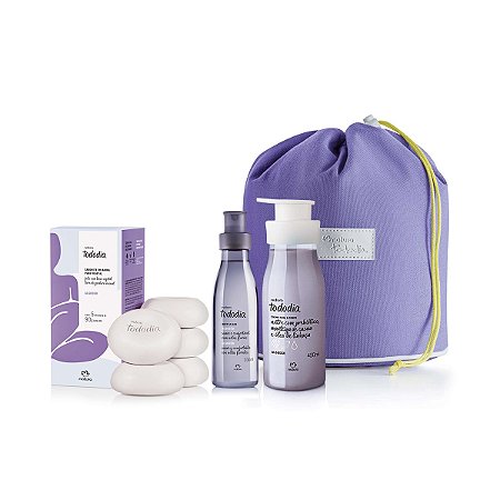 Kit Natura Tododia Algodão Body Splash 200ml + Creme Para o Corpo 400ml + Sabonete em Barra 90g + Bolsa Nécessarie