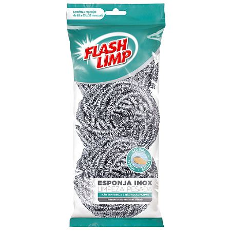 Esponja Inox Limpeza Pesada 3 Peças Flash Limp