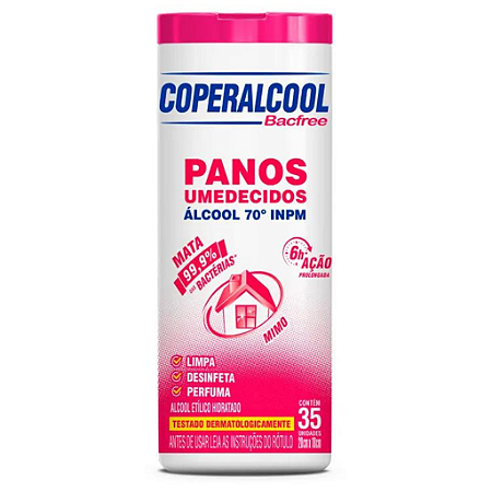 Panos Umedecidos Coperalcool Bacfree 70°INPM Mimo - 35 Panos