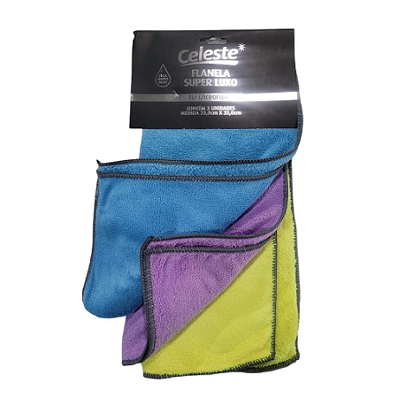 Flanela Super Luxo Em Microfibra 3 Unidades Celeste