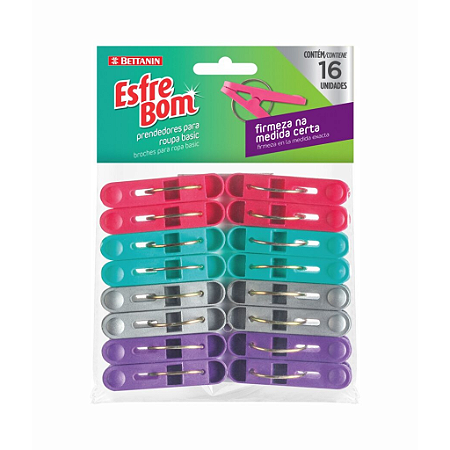 Prendedor de Roupas Basic 16 Unidades Noviça Bettanin