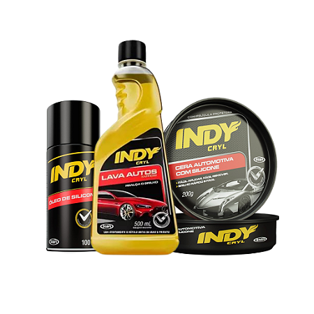 Kit Lava Auto Óleo de silicone e Cera Automotiva Indy Cryl Clean&Care Start