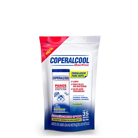 Refil Panos Umedecidos Coperalcool Bacfree 70°INPM Clássico 35 Panos