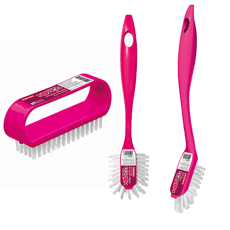 Kit Escovas Noviça: Limpeza Delicada, Cantos e Longo Alcance Rosa