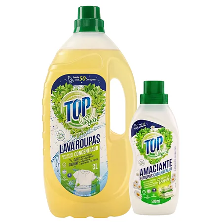 Lava Roupas Liquido Hipoalergenico Sem Cheiro 3L + Amaciante Sem Odor Concentrado Magia Verde 500ml Top Vegan