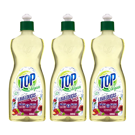 Lava Louças Vegano com Aloe Vera Detergente Gel Hipoalergenico Aroma Maçã 500ml 3 Unidades