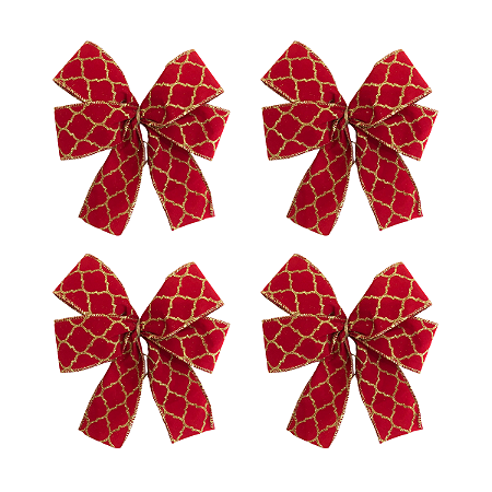 Laço vermelho colmeia dourado de Natal para Árvores e Guirlanda - Kit 12 unidades