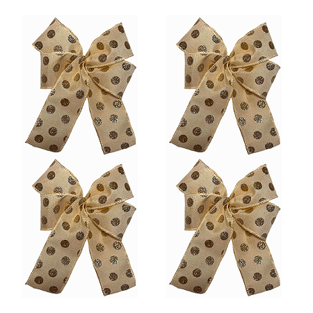 Laço Natal dourado Poá - kit 12 unidades