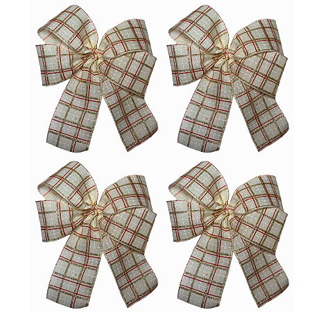 Laço Natal offwhite quadriculado - kit 12 unidades