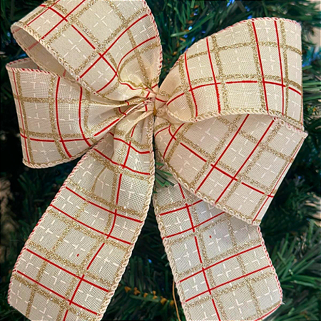 Laço Natal offwhite quadriculado - kit 12 unidades