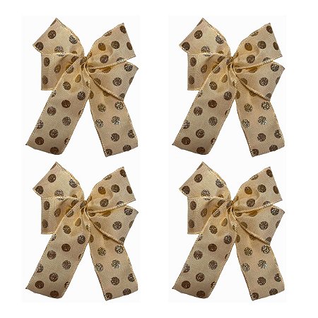 Laço Natal dourado Poá - kit 06 unidades