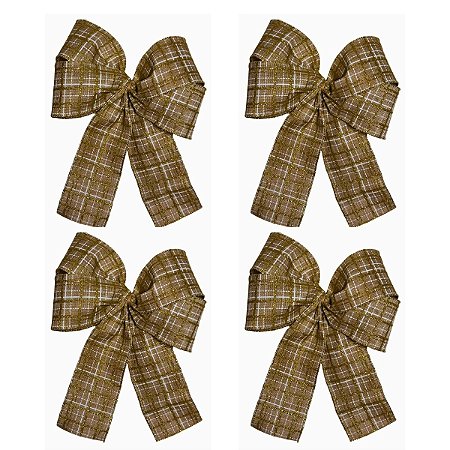 Laço Natal dourado quadriculado - kit 06 unidades