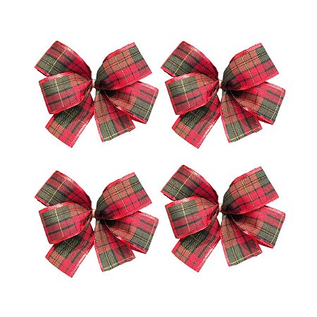 Laço Natal Xadrez Vermelho - Kit 24 unidades
