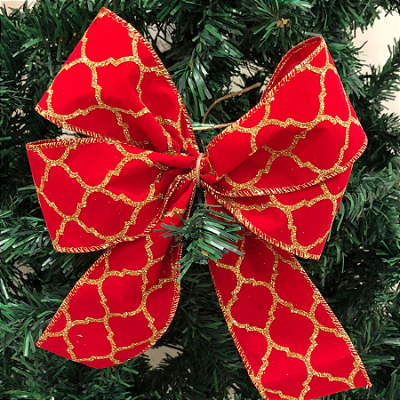 Laço vermelho colmeia dourado de Natal para Árvores e Guirlanda - Kit 04 unidades