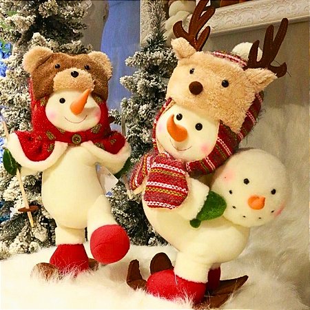 Boneco de Neve Pelúcia Decoração Papai Noel Árvore Natal