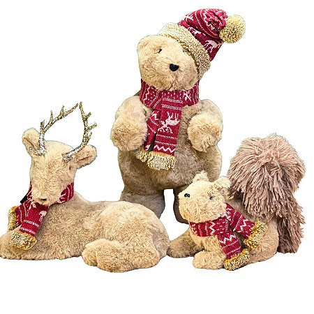 Kit Enfeite Pelúcia Urso + Rena + Esquilo