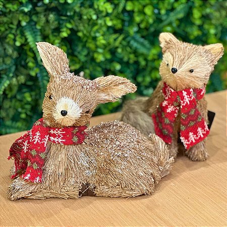 Pelúcia Decoração Árvore de Natal Animais Raposa Cervo Palha