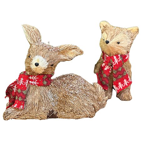 Pelúcia Decoração Árvore de Natal Animais Raposa Cervo Palha
