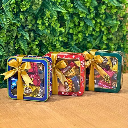 Kit 03un Latas Natal C/ Visor Decorada C/ Bombons Presente
