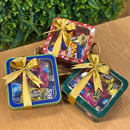 Lata Natalina Vazia C/ Visor Decorada Presente - 01 unidade