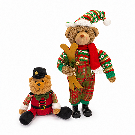 Kit 2 Ursos Natalinos 50cm e 25cm Decoração de Natal Premium