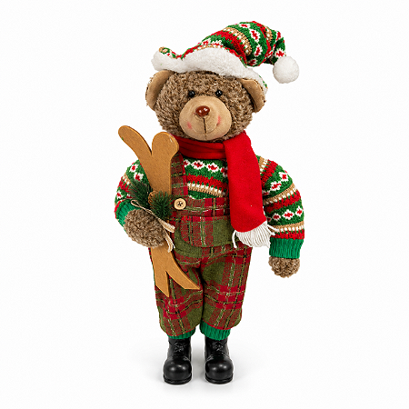 Boneco Natalino Urso Esquiador 50cm Decoração de Natal