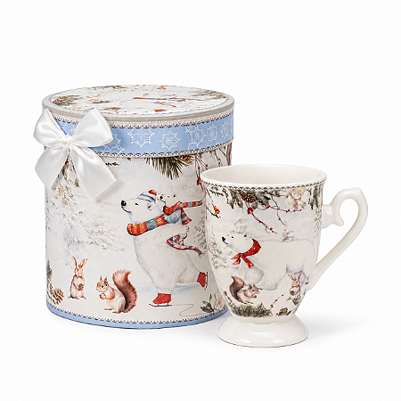 Xícara de Porcelana Decorativa Natal 300ml Lata Urso Polar