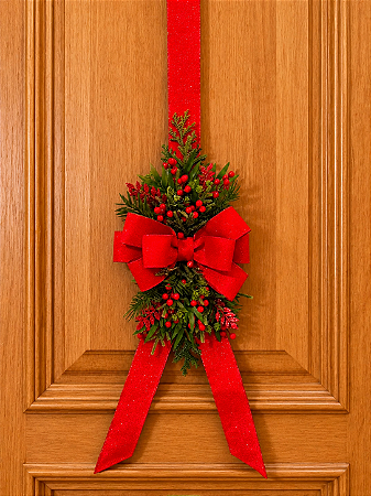 Arranjo Guirlanda Natal Pendente Porta Duplaface Escapulário Vermelho