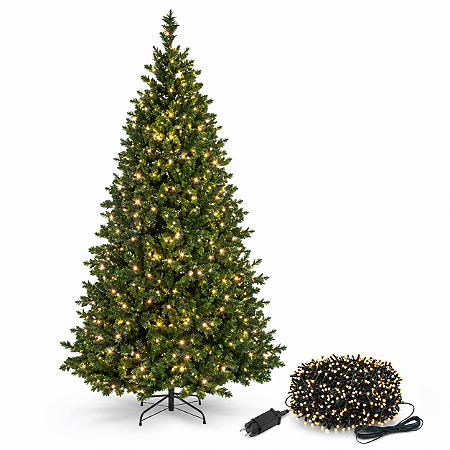 Árvore de Natal Iluminada 3,00m com 1500 Galhos Pé de Ferro + Pisca Estrobo 50m 1600 LEDs 320 Flash Branco Quente Bivolt