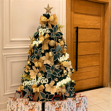 Árvore de Natal 2,10 Completa + Enfeites Verde Decorativos Pisca Led