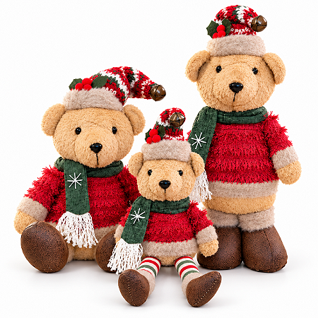 Trio Ursos de Pelúcia Natalinos com Gorro Cachecol Decoração Natal