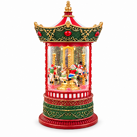Luminária Carrossel Natalino 25cm com Movimento, Música, LED e Efeito Globo de Neve