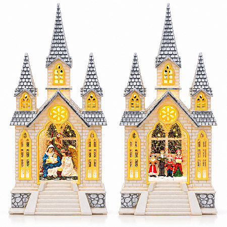 Luminária Natalina Catedral Musical com LED e Globo de Neve 41cm USB