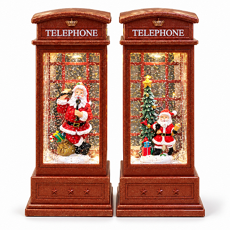Luminária Decorativa Natalina Cabine Telefônica 25cm com LED e Música, USB
