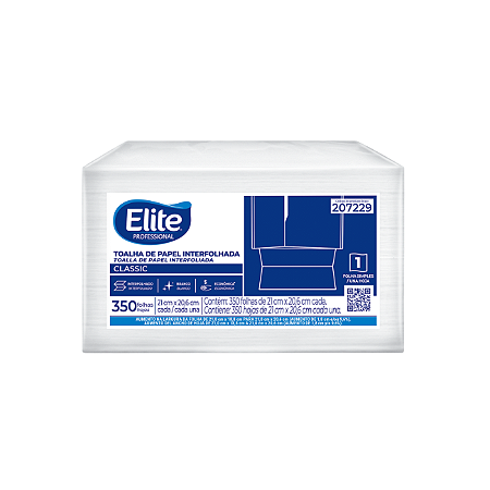 Papel Toalha Interfolhado Folha Simples Elite Classic 350 Folhas