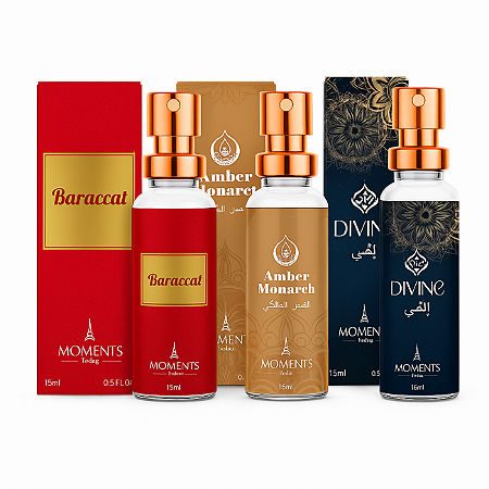 Kit 3 Perfumes Moments 15ml Baraccat Amber Monarch Divine