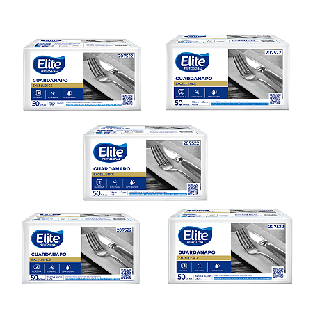 Kit c/ 5 - Guardanapo Excellence, Folha Dupla, Extra Branco, 50 Folhas, 39cm x - 40cm