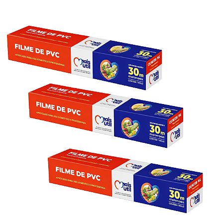 Filme Pvc 28cm X 30m Rolo Para Alimentos Cozinha C/3 Uni.