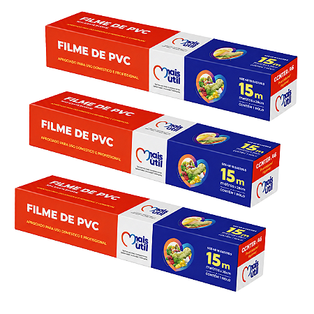 Filme PVC Transparente 15mX28cm P/ Alimentos Kit c/3
