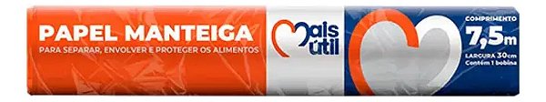Papel Manteiga 30cm X 7,5m Antiaderente Forno