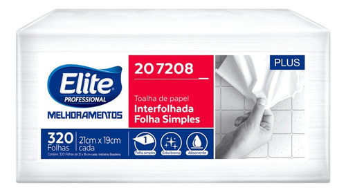 Papel Toalha Interfolhado Elite Folha Simples 320 Folhas