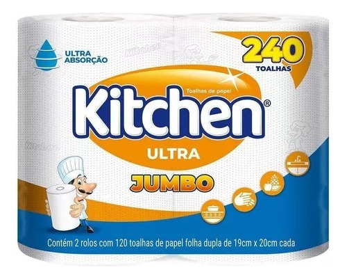 Papel Toalha Kitchen Ultra Jumbo Com 240 Folhas Cada